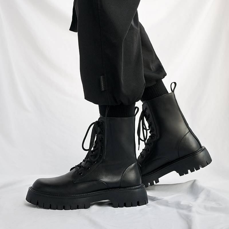 British style leather black Martin boots men's high -ranking high -top Korean version of leather boots tide men's summer workers motorcycle boots