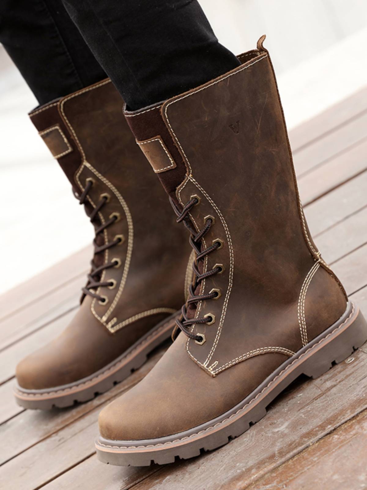 Leather men's boots, cowhide Knight boots, high -pipe boots, Mongolian boots retro boots, moisture workers, breathable Martin boots