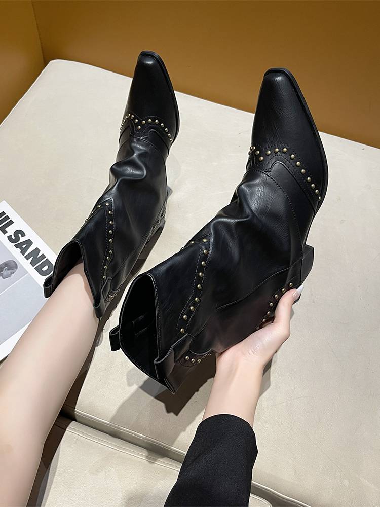WEST COWBOY BOOTS AND SHORT BOOTS 2023 NEW AUTUMN V KNIGHT'S BOOTS POINTY-HEADS NAILED OLD PANTS