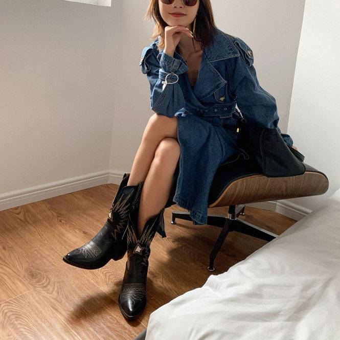 Handsome and fresh ~ Polarot denim boots Female summer new retro embroidery boots leather white short boots