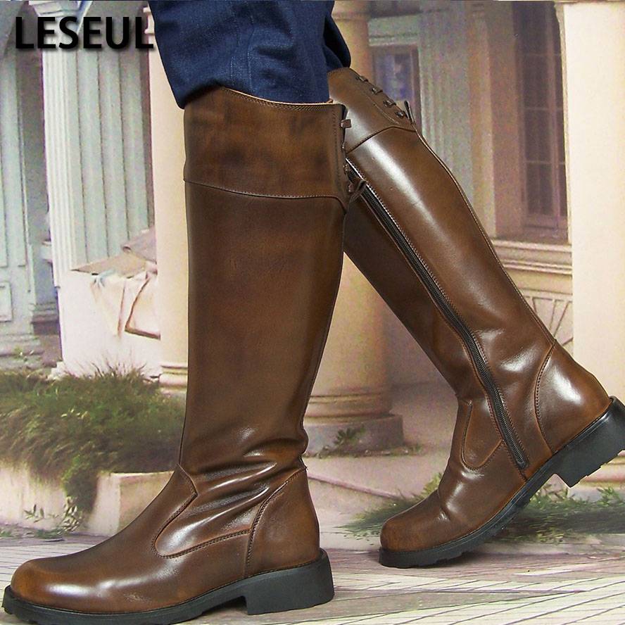 Leseul horse boots dark brown trendy cowhide review ceremonial guard fighters male long equestrian Western knight riding leather boots
