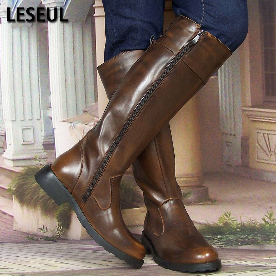 Leseul horse boots dark brown trendy cowhide review ceremonial guard fighters male long equestrian Western knight riding leather boots