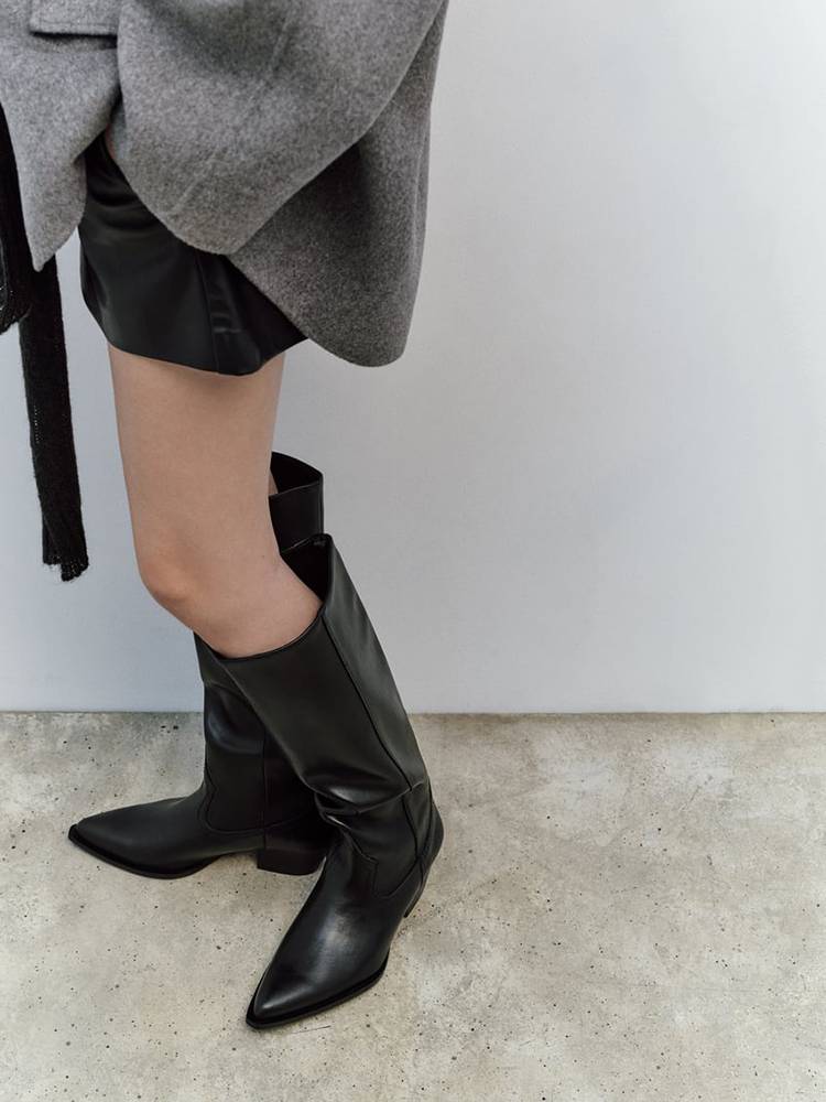 ZA2023 Autumn and Winter New Polarot Rough Head -Western denim boots high tube fashion boots retro big tube width knight boots