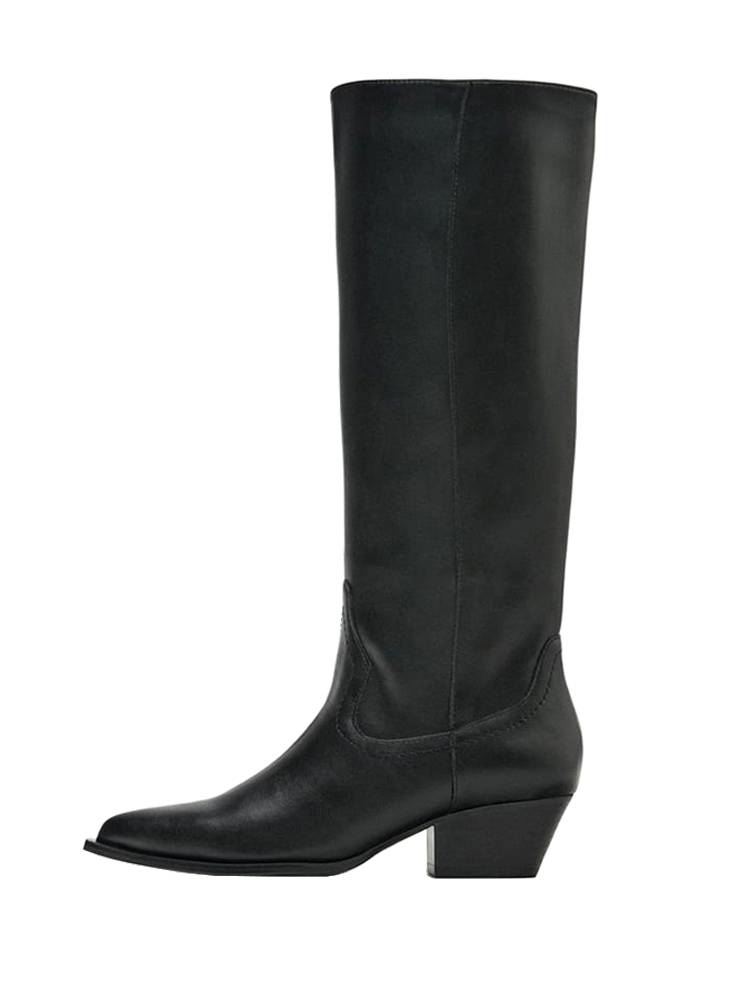 ZA2023 Autumn and Winter New Polarot Rough Head -Western denim boots high tube fashion boots retro big tube width knight boots
