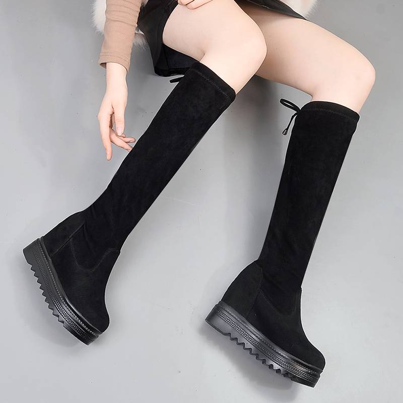 2023 Autumn Fashion Short Children with a thick bottom increase, but knee boots in the winter ultra -high heels in winter