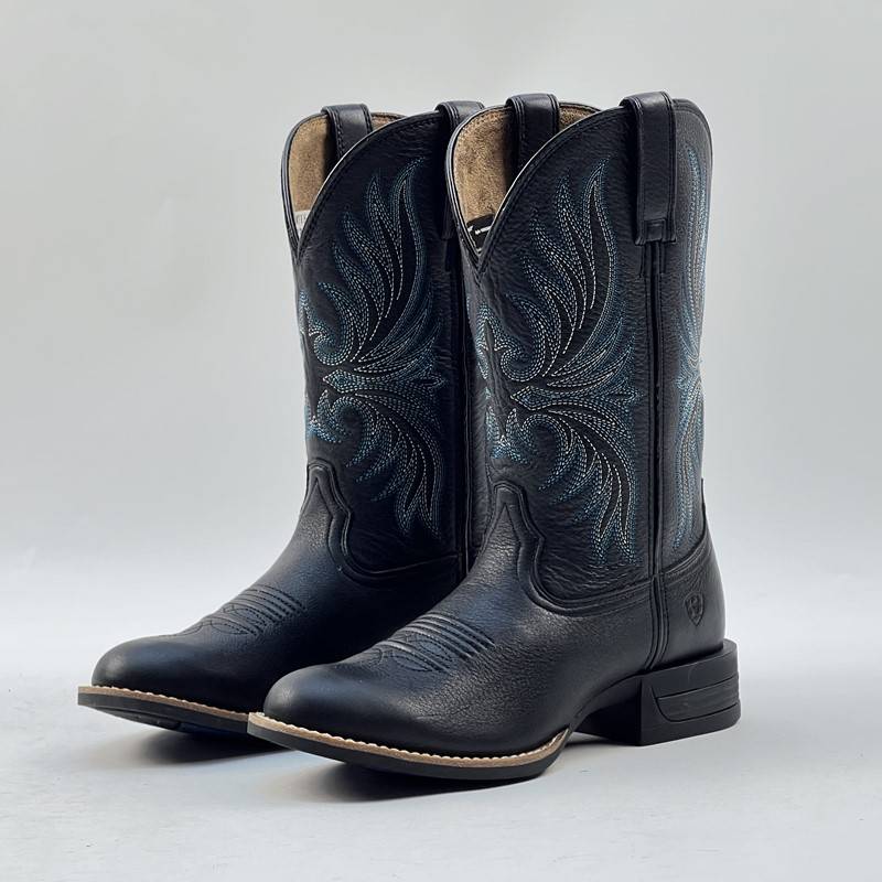 37.5 code new product round head western denim boots knights boots booty cowhide embroidery women's boots sleeve