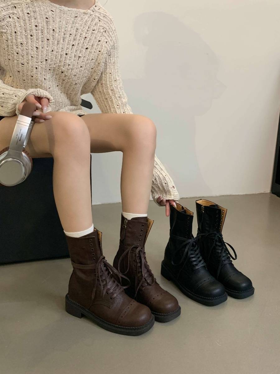 Inner increase of 2024 female summer rough heel retro Martin boots locomotive boots in western denim boots in British style knight short boots