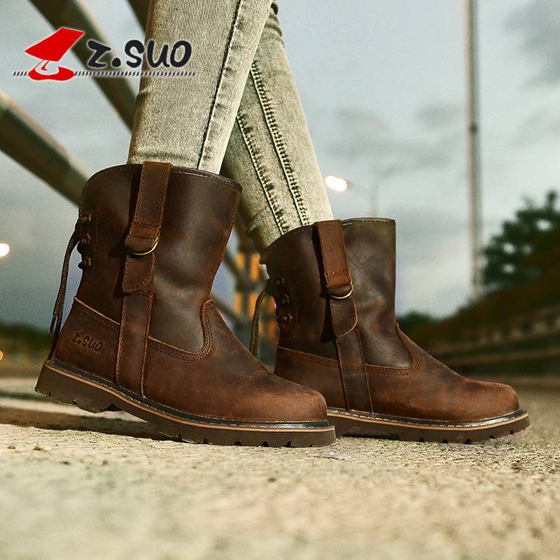 Summer Single Leather Women's Boots Leather Martin Boots Female British Boots Knight Boots Worker Boots Women's High -Government Locomotive Boots