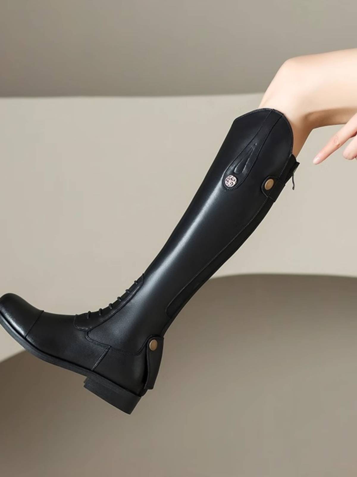 SFDYH boot boots, equestrian boots long boots, women's side zipper, but knee leather rivet high tube knight boots