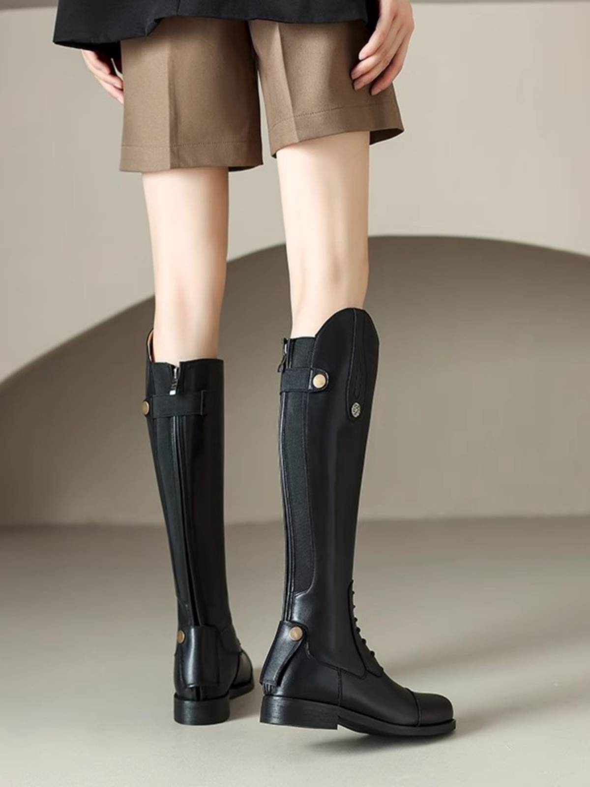 SFDYH boot boots, equestrian boots long boots, women's side zipper, but knee leather rivet high tube knight boots