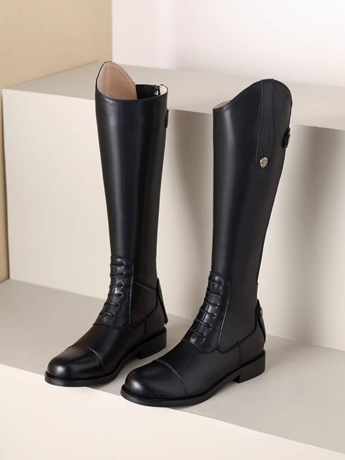 SFDYH boot boots, equestrian boots long boots, women's side zipper, but knee leather rivet high tube knight boots