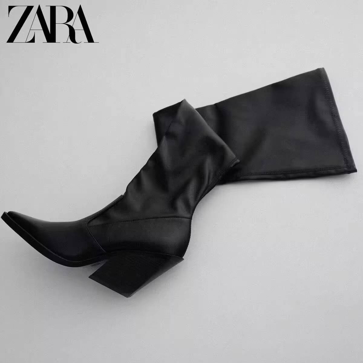 ZARA over -knee boots autumn and winter new pointed and alien heel high boots sexy thick heel long cylinder knight boots children