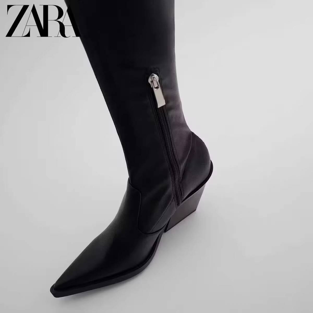 ZARA over -knee boots autumn and winter new pointed and alien heel high boots sexy thick heel long cylinder knight boots children