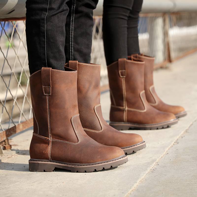 Cowhide motorcycle boots Mongolian boots, high leather male knight boots, moisture breathable Martin boots female retro workpiece boots