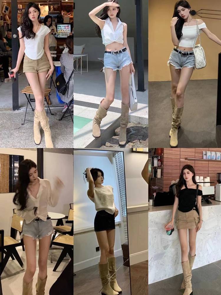 A new pair of 2024 big, wrinkled Western cowboy boots