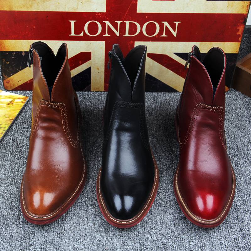 Summer breathable men's pointed leather boots British Martin Martin boots Korean trendy men's boots, high -top boots men