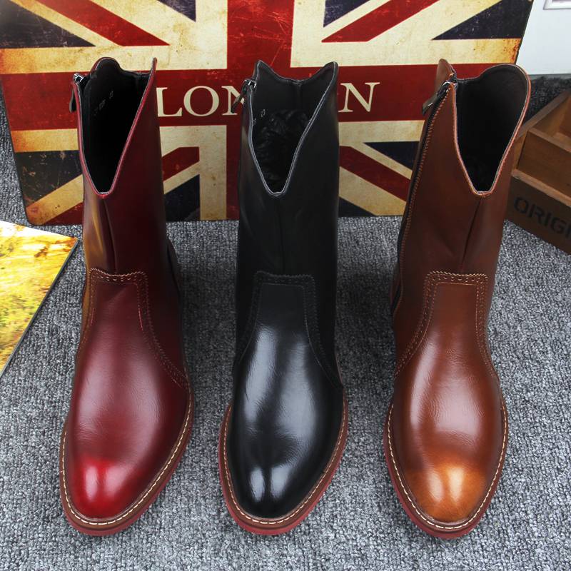 Summer breathable men's pointed leather boots British Martin Martin boots Korean trendy men's boots, high -top boots men