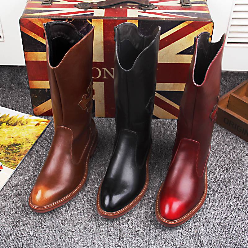 Summer breathable men's pointed leather boots British Martin Martin boots Korean trendy men's boots, high -top boots men