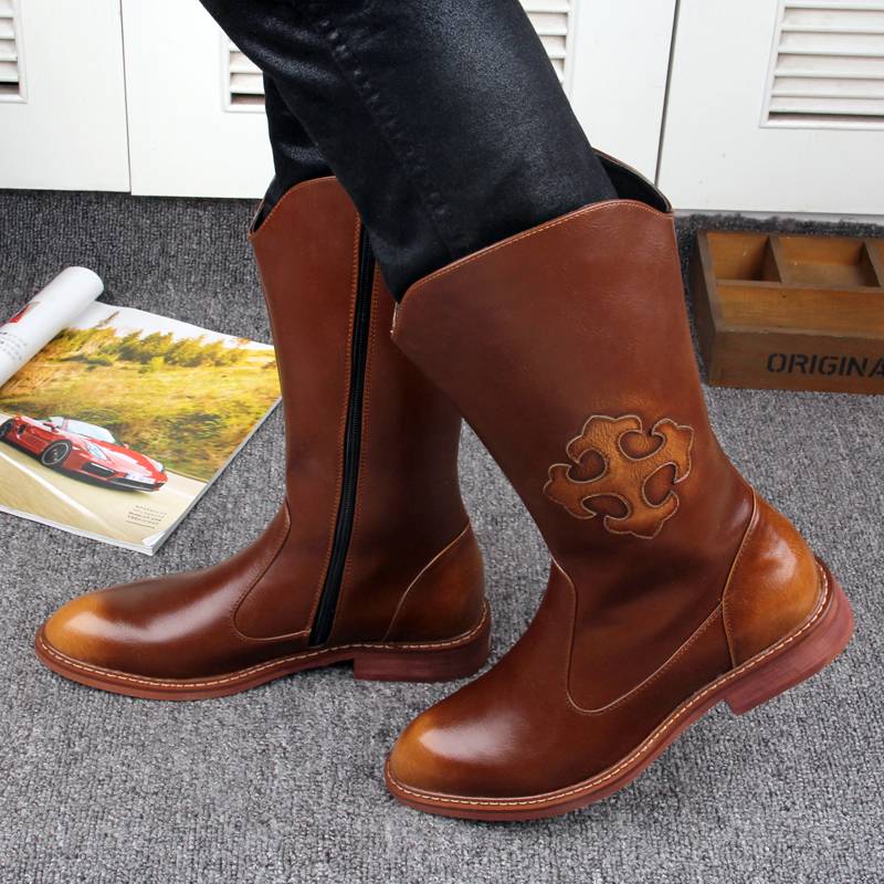 Summer breathable men's pointed leather boots British Martin Martin boots Korean trendy men's boots, high -top boots men