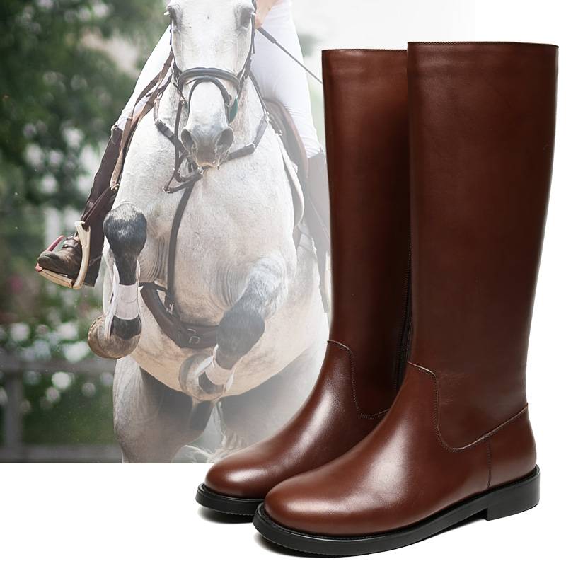 Winter men's leather boots long boots and horse boots men's boots high boots high -top and fleece cotton wool boots Knight equestrian boots