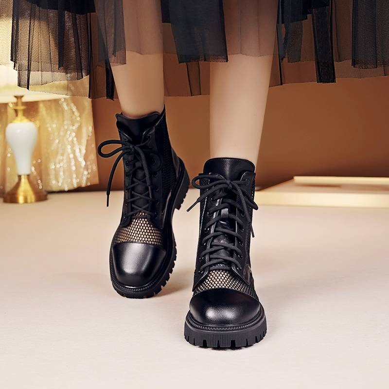 Yierkang mesh Martin boots women summer new breathable thin hollow boots British wind net yarn leather single boots
