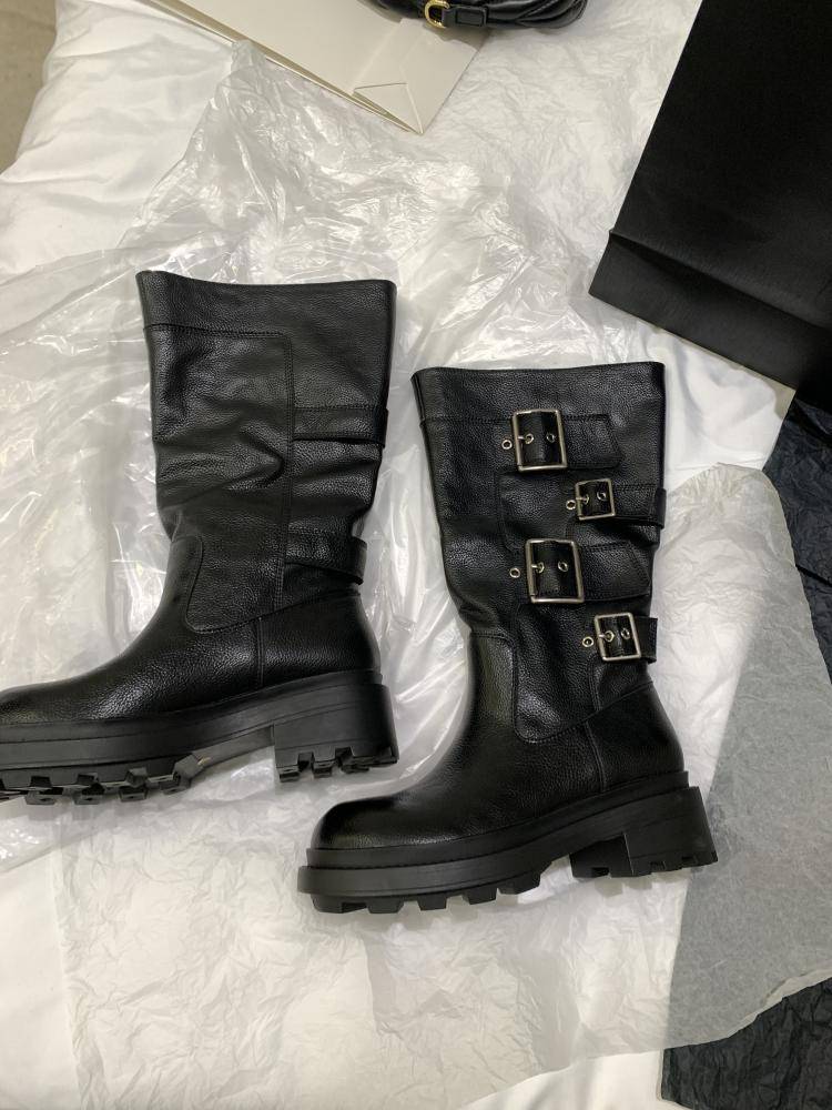 Song Xixi leather thick sole boots women's thick heels boots, high boots, belt buckle Martin boots, locomotive, motorcycle boots