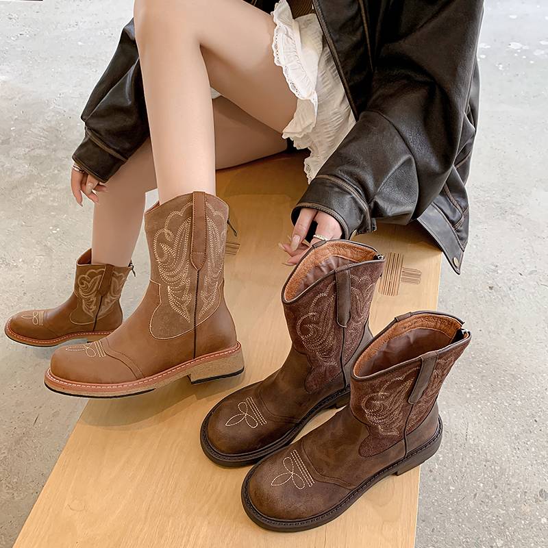 Retro Western denim boots in summer with skirt knight boots 2024 new high -pipe thin Martin boots Yinglun Wind