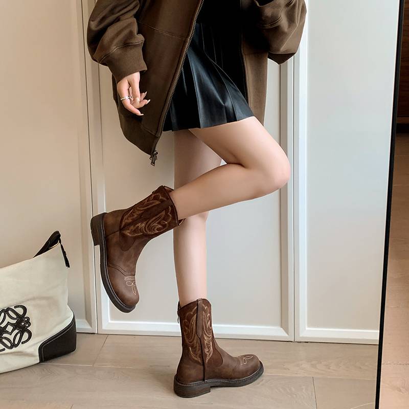 Retro Western denim boots in summer with skirt knight boots 2024 new high -pipe thin Martin boots Yinglun Wind