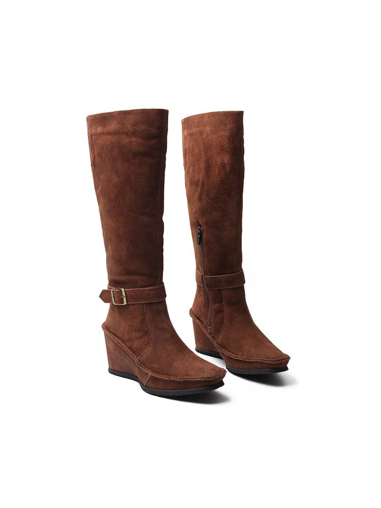 Exit Japanese deer skin niche temperament side zipper thickened long boots comfortable slopes and high -end horse boots women autumn and winter