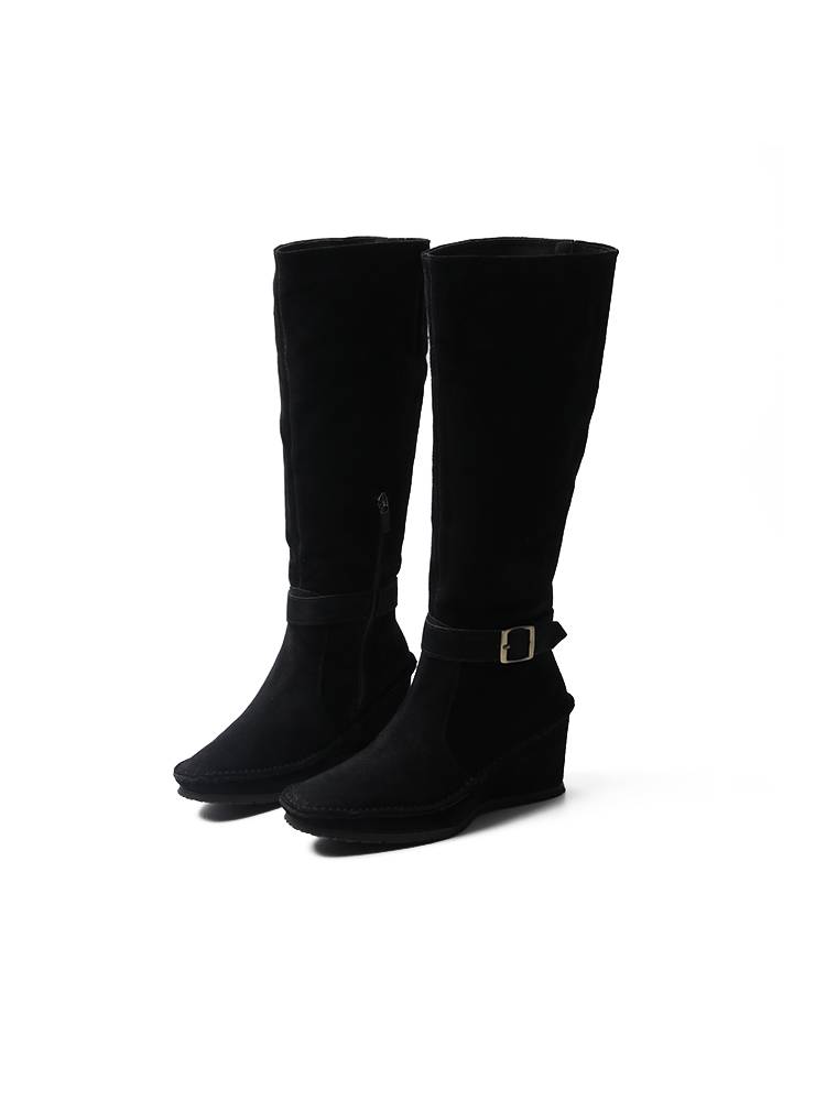 Exit Japanese deer skin niche temperament side zipper thickened long boots comfortable slopes and high -end horse boots women autumn and winter