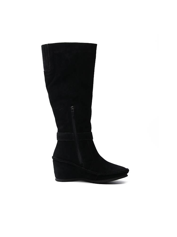 Exit Japanese deer skin niche temperament side zipper thickened long boots comfortable slopes and high -end horse boots women autumn and winter