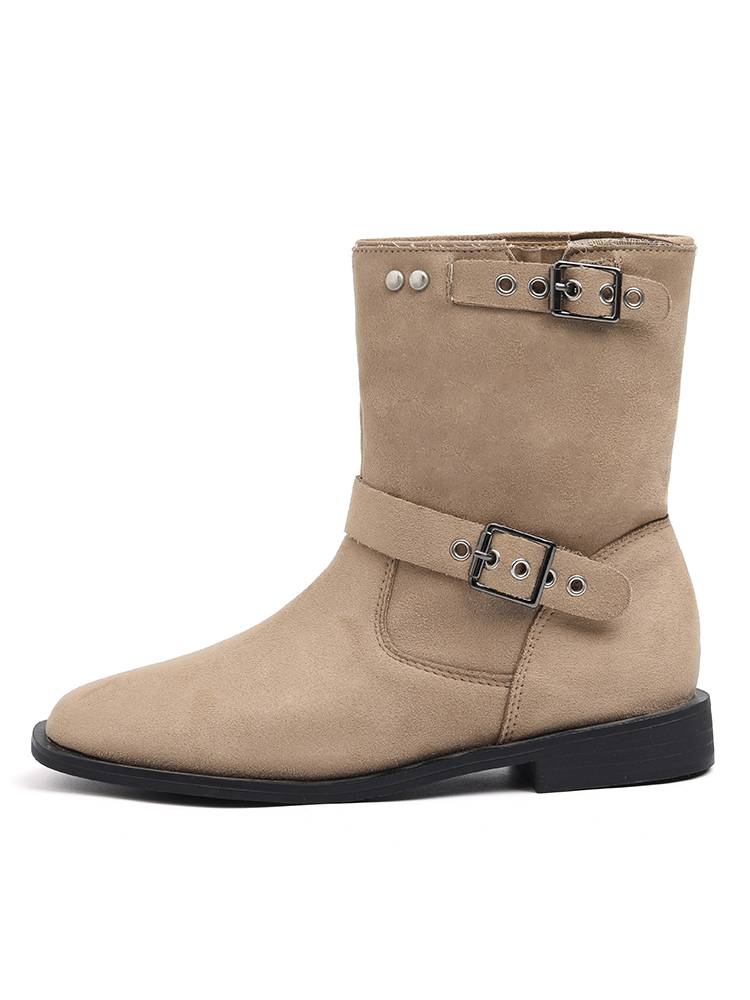 Cowhide version ~ 2024 new retro Mirad sleeve short boots female belt buckle surface thick heels with western denim boots
