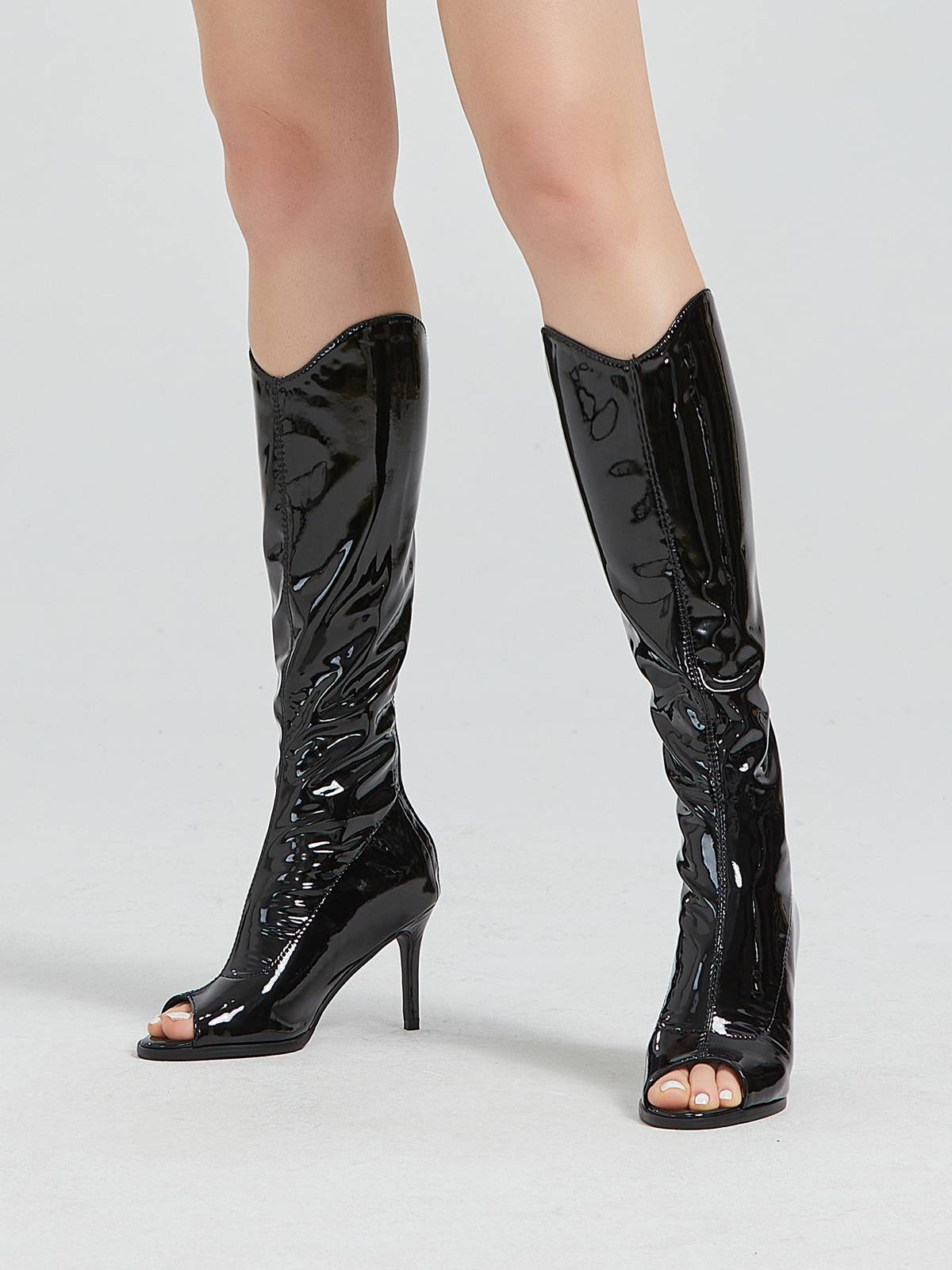 V -mouth knight boots mid -tube boots jazz dance high -heeled shoes heels dance shoes patent leather sexy elastic dancing female