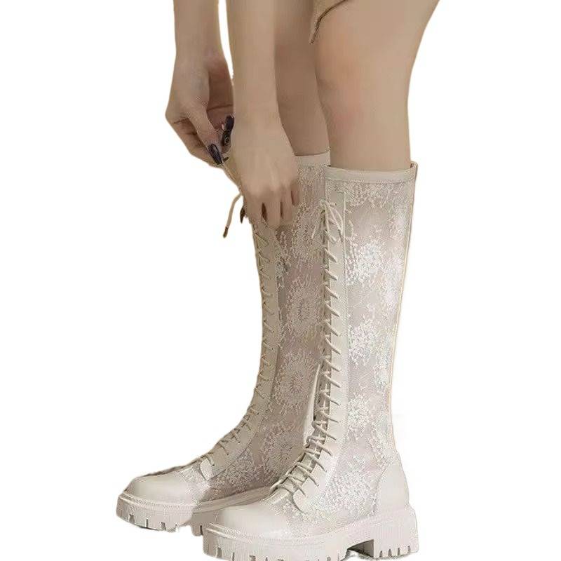 Martin Boots Girl's Summer Net 2024 new net veils with 100 long boots empty in white thick