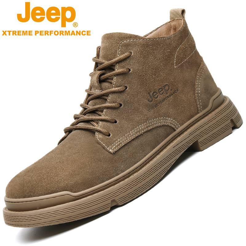 Jeep men's shoes tactical Martin boots desert short boots spring and autumn leather men's boots with fleece and cotton shoe workers