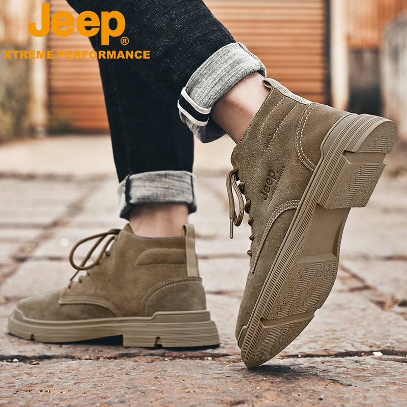 Jeep men's shoes tactical Martin boots desert short boots spring and autumn leather men's boots with fleece and cotton shoe workers