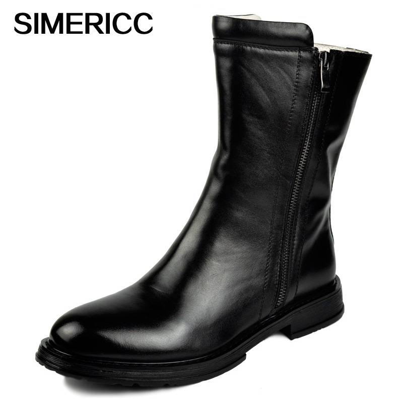 All -leather short horse boots men's wool boots in the leather plus snow boots Martin boots fur fur all -in