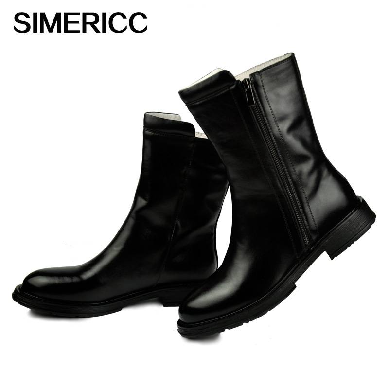 All -leather short horse boots men's wool boots in the leather plus snow boots Martin boots fur fur all -in