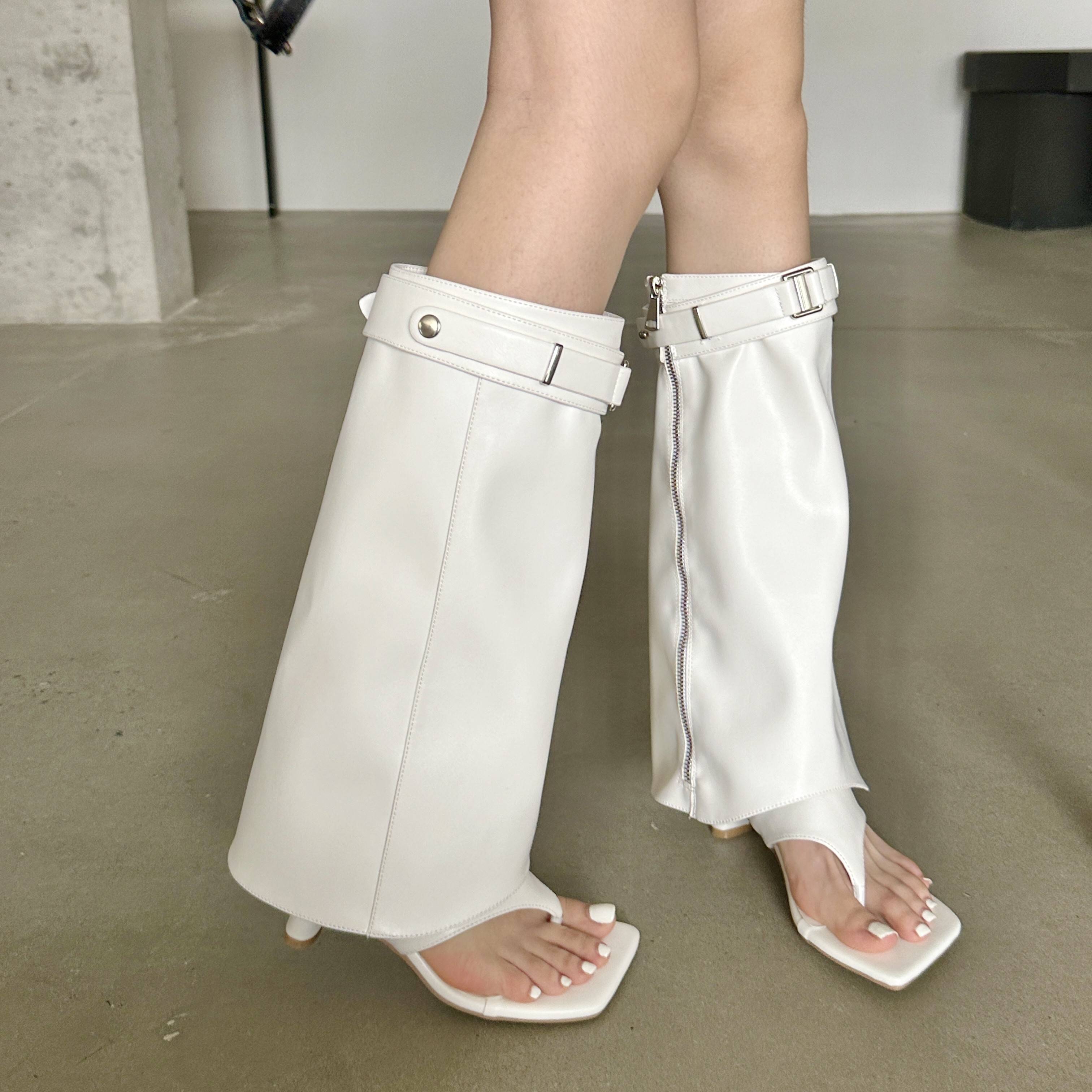 Square -headed toe character slippers 2023 spring and summer new style western denim boots hot girl trousers tube long boots, sandals women's sandals