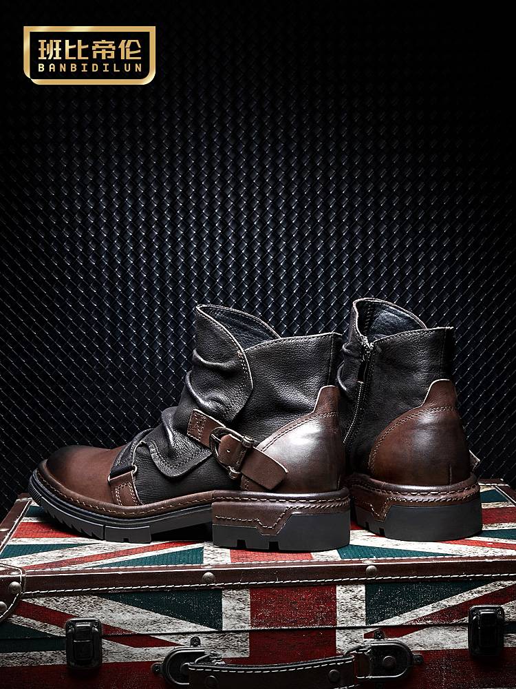 Locomotive boots men's leather boots British retro -pier Martin boots men's model plus velvete Chelsea boots short boots