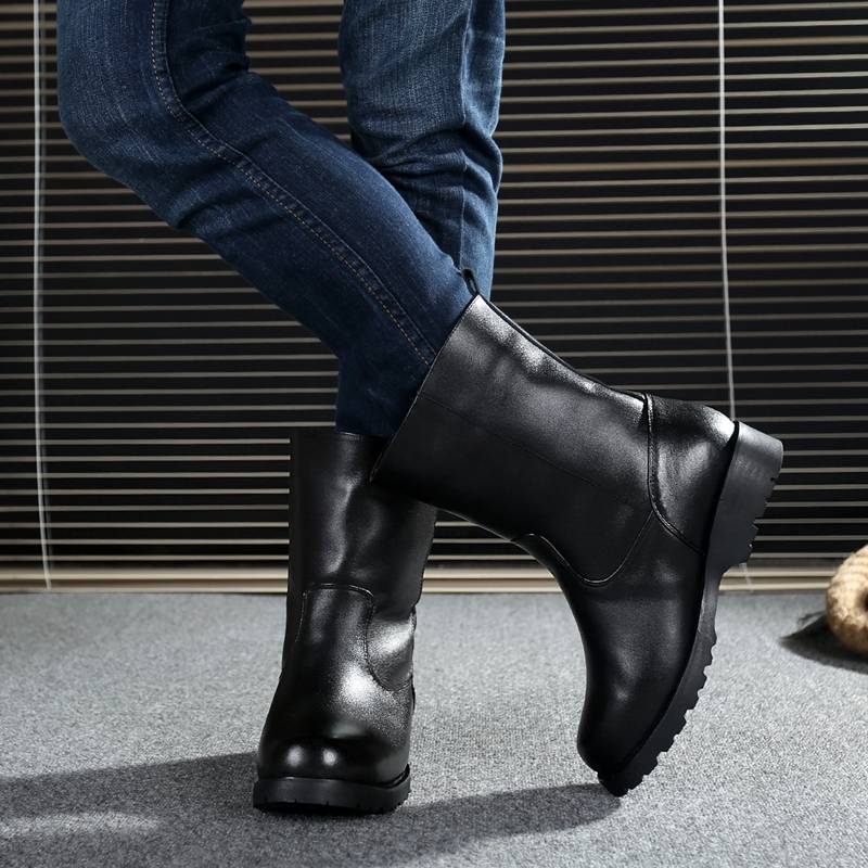 Men's boots in all cowhide leather boots Mongolian horse boots, fur coat, northeast cold -proof high tube wool snow boots