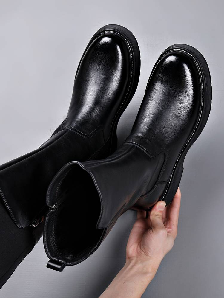 Cowhide Martin Boots Men's Boots Leather High Boot Boots Trends Pluffy Warm Horse Boots High Boots British Knight Boots