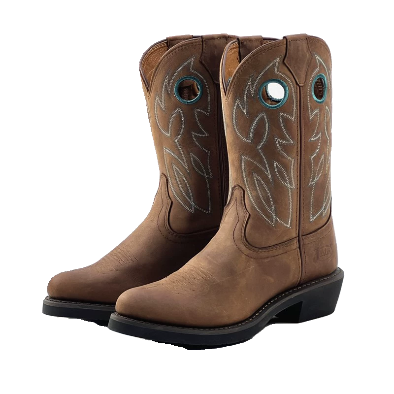 Little round pointed cowhide western denim denim boots male knight boots, car boots, fashion brown leather boots solidar