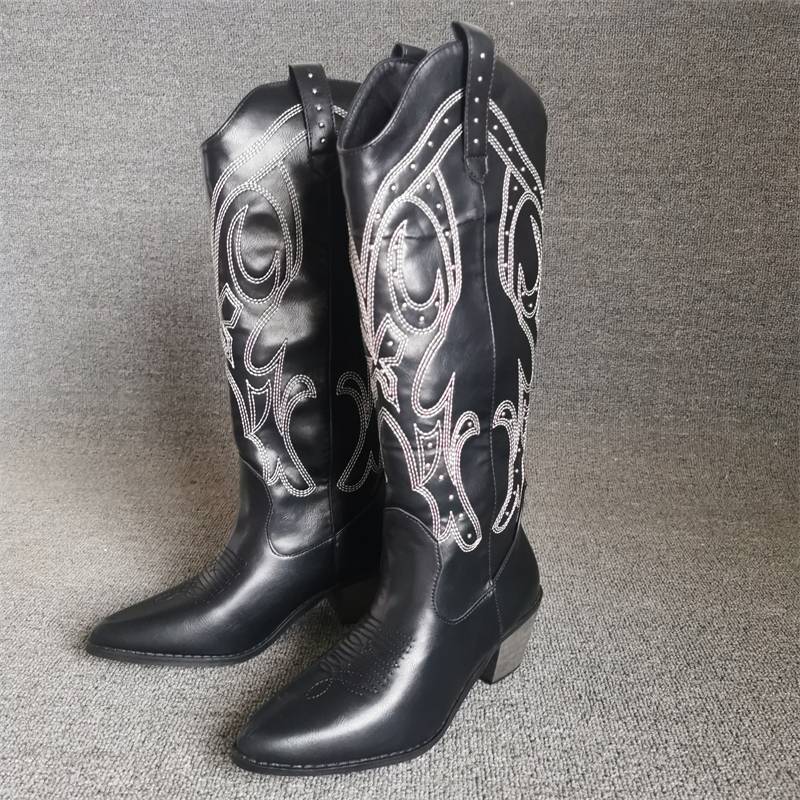 2024 new explosion, but knee sleeve women's boots thick heels western denim boots princess knight boots