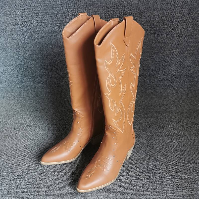 2024 new explosion, but knee sleeve women's boots thick heels western denim boots princess knight boots