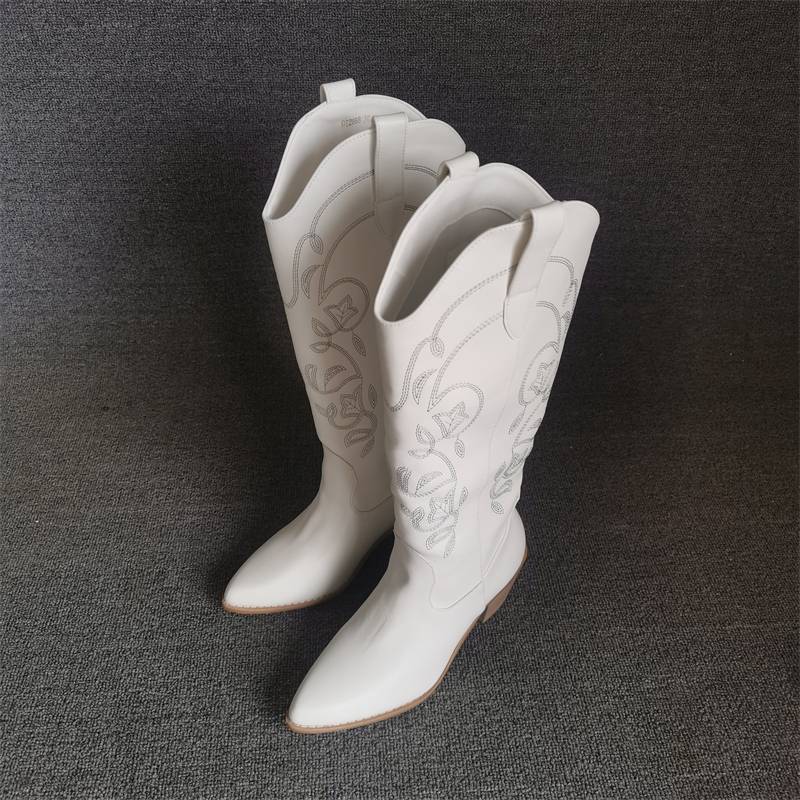 2024 new explosion, but knee sleeve women's boots thick heels western denim boots princess knight boots