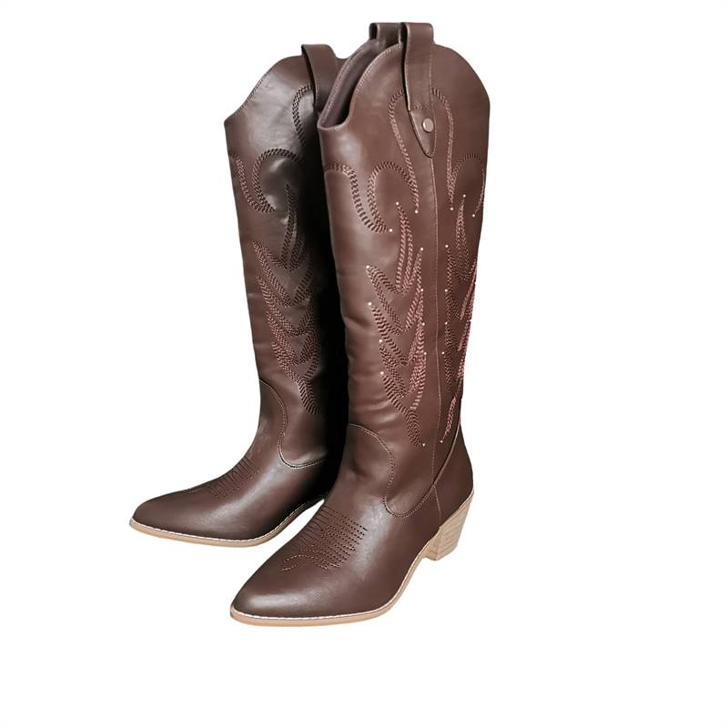 2024 new explosion, but knee sleeve women's boots thick heels western denim boots princess knight boots