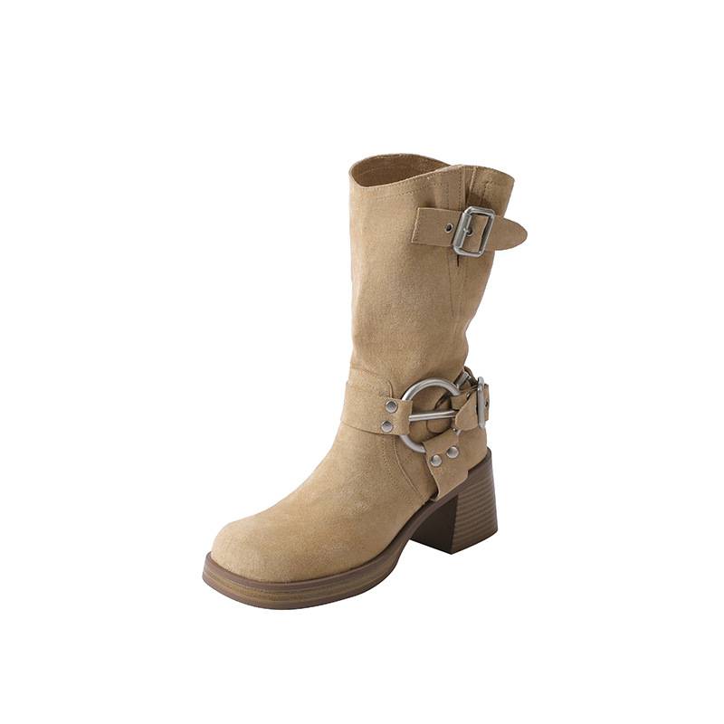 Inner increase and thick heels of western denim boots female 2024 new Martin boots sweet cool boots plus vintage lean boots