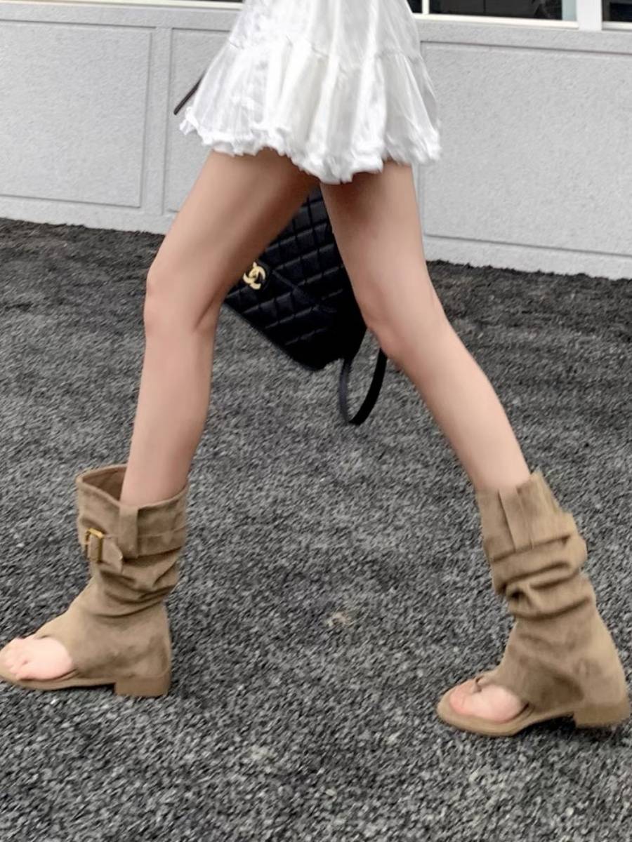 2024 New Summer Boots Picking toe Boots Female Sweet Sandal Boots Sandals Inside Retro West Pile Boot Boots
