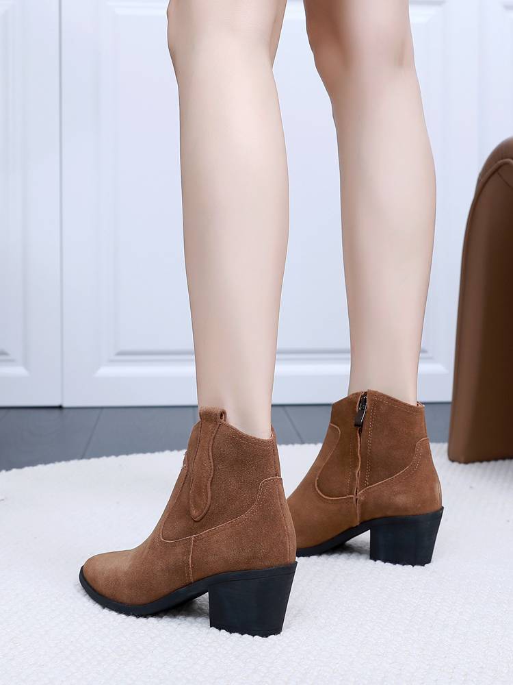 Pd leather leather pointed pointed heel women's shoes retro women's boots short boots western denim boots fashion boots T46-1
